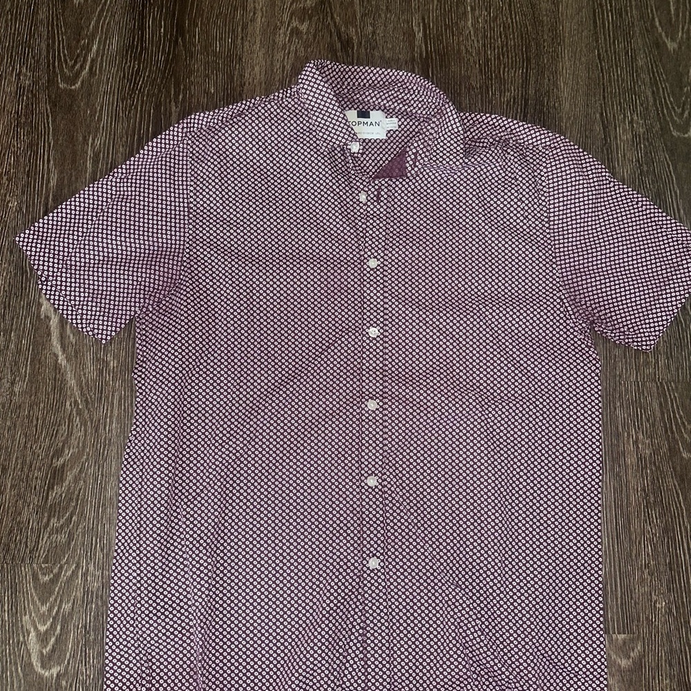 Topman Men's Maroon Patterned Button-Down Shirt